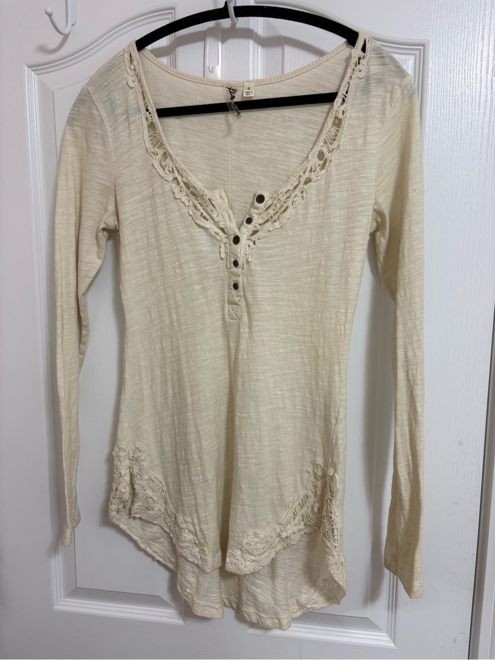 Free People Boho Lace Trim Henley Top - Cream